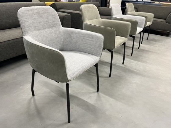 Image 1 of 4 chaises de salle à manger Leolux Gyon tissu en cuir gris