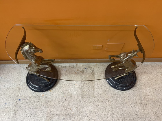 Image 1 of Console unique au design italien avec chevaux en laiton moulé