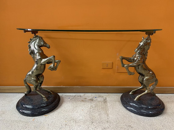 Image 1 of Unique Italian design console table with casted brass horses 