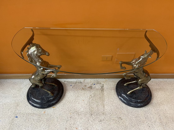 Image 1 of Console unique au design italien avec chevaux en laiton moulé