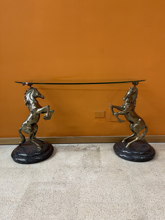 Image 1 of Console unique au design italien avec chevaux en laiton moulé