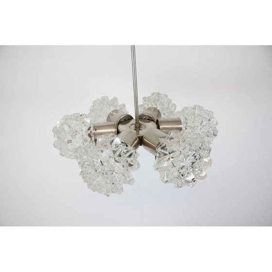 Image 1 of Lampadario vintage in acciaio cromato e vetro di Kamenicky Senov, Cecoslovacchia, 1970