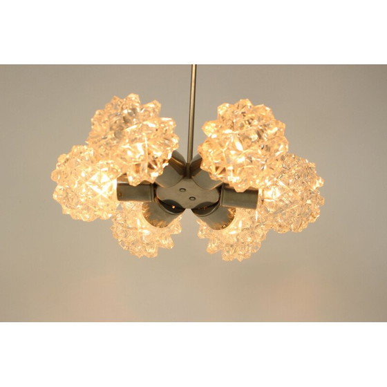 Image 1 of Lampadario vintage in acciaio cromato e vetro di Kamenicky Senov, Cecoslovacchia, 1970