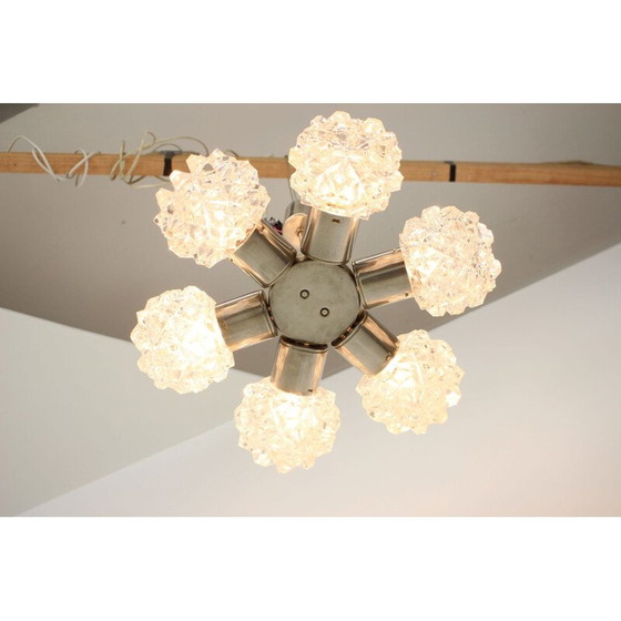 Image 1 of Lampadario vintage in acciaio cromato e vetro di Kamenicky Senov, Cecoslovacchia, 1970