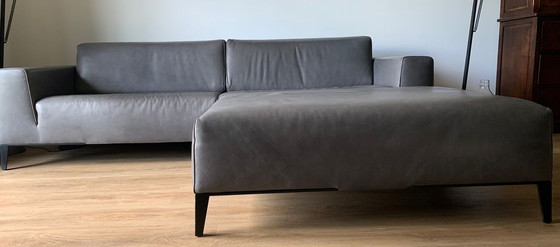 Image 1 of Molinari 3.5 seater leather sofa Manuel with hocker