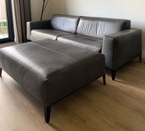 Image 1 of Molinari 3.5 seater leather sofa Manuel with hocker