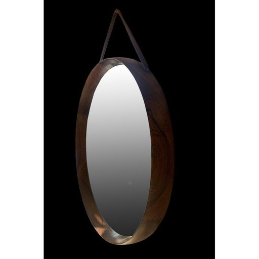 Vintage circular Luxus Santos rosewood wall mirror by Uno and Osten Kristiansson