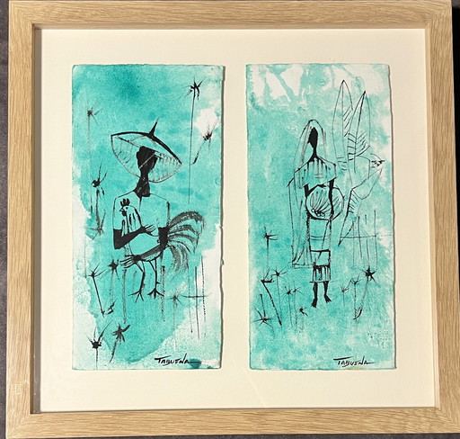 Romeo Tabuena. Figures, Watercolor And Ink On Paper, Philippines, Mexico