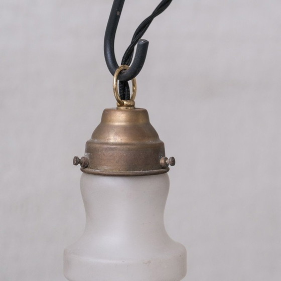 Image 1 of Set of 4 vintage pendant lamp in opaque glass and brass France 1950