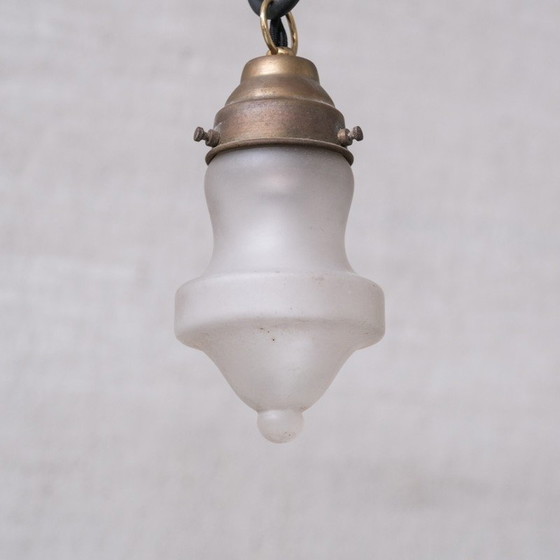 Image 1 of Set of 4 vintage pendant lamp in opaque glass and brass France 1950