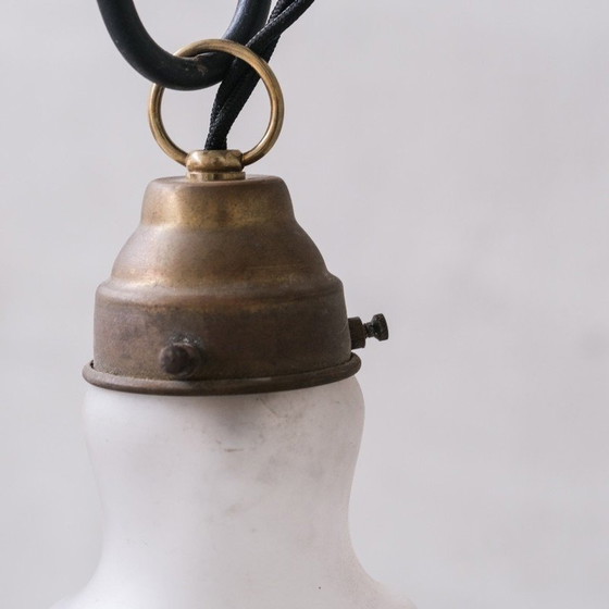 Image 1 of Set of 4 vintage pendant lamp in opaque glass and brass France 1950