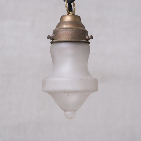 Image 1 of Set of 4 vintage pendant lamp in opaque glass and brass France 1950