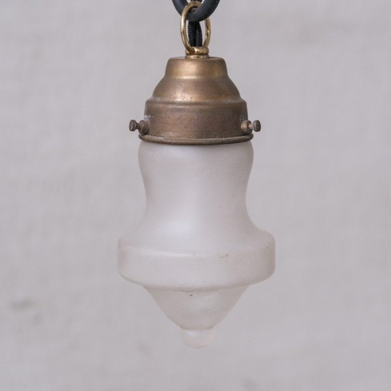 Image 1 of Set of 4 vintage pendant lamp in opaque glass and brass France 1950