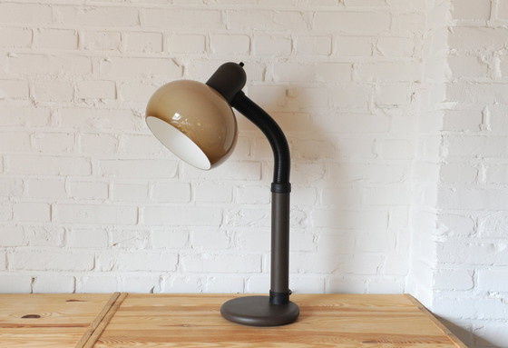 Image 1 of Brown 70S Plexiglas Mushroom Gooseneck Desk Lamp