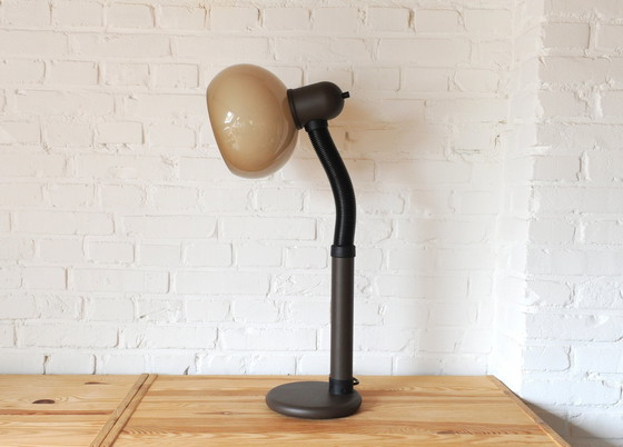 Image 1 of Brown 70S Plexiglas Mushroom Gooseneck Desk Lamp