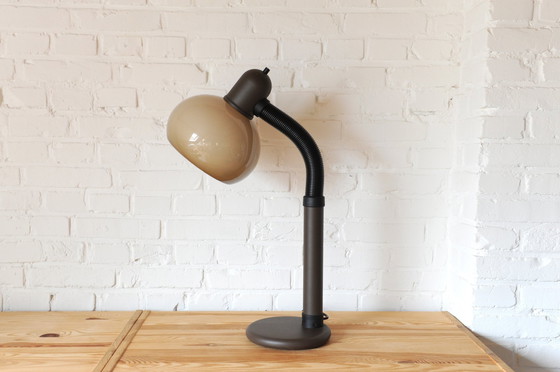 Image 1 of Brown 70S Plexiglas Mushroom Gooseneck Desk Lamp