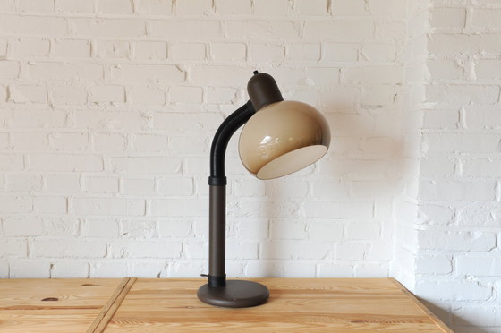 Image 1 of Brown 70S Plexiglas Mushroom Gooseneck Desk Lamp