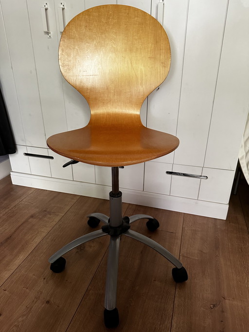 Vintage Wooden Office Chair On Wheels Adjustable