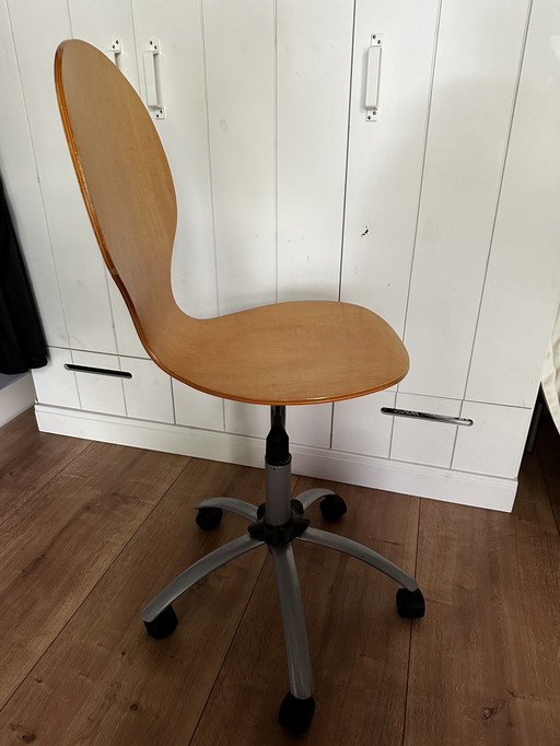 Vintage Wooden Office Chair On Wheels Adjustable