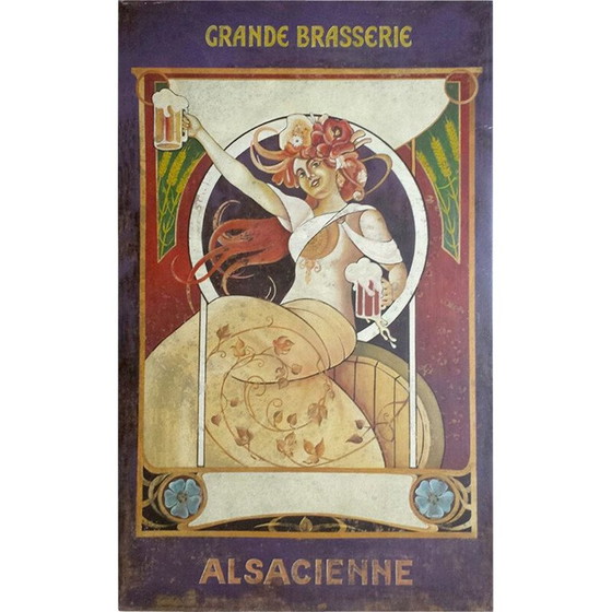Image 1 of Vintage Art Deco painted sheet metal "Grande Brasserie Alsacienne", 1920