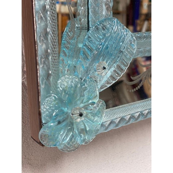 Image 1 of Venetian Rectangular Light-Blue Floreal Hand-Carving Mirror In Murano Glass Style