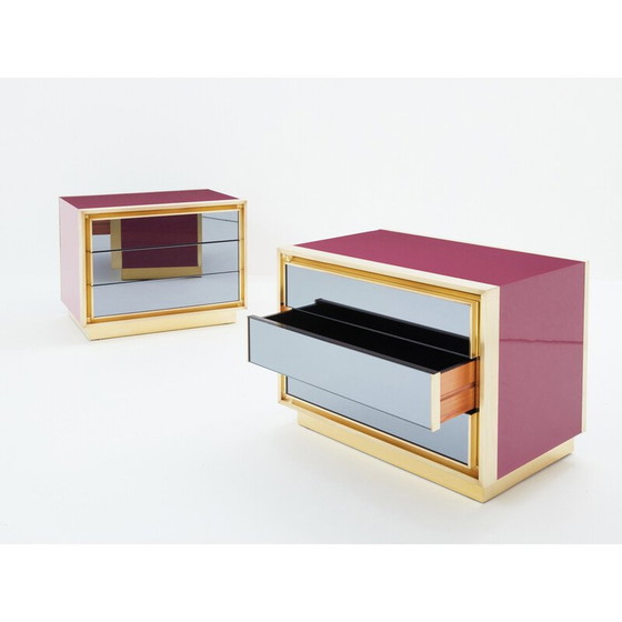 Image 1 of Pair of vintage lacquered brass bedside tables for Maison Jansen, 1970