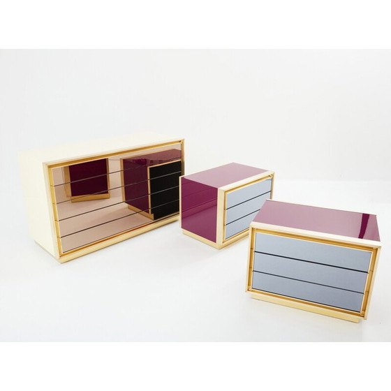 Image 1 of Pair of vintage lacquered brass bedside tables for Maison Jansen, 1970