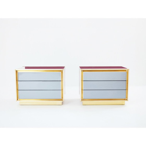 Image 1 of Pair of vintage lacquered brass bedside tables for Maison Jansen, 1970