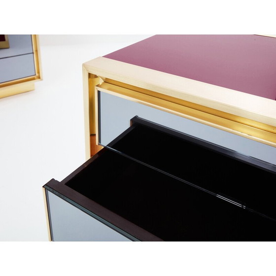 Image 1 of Pair of vintage lacquered brass bedside tables for Maison Jansen, 1970