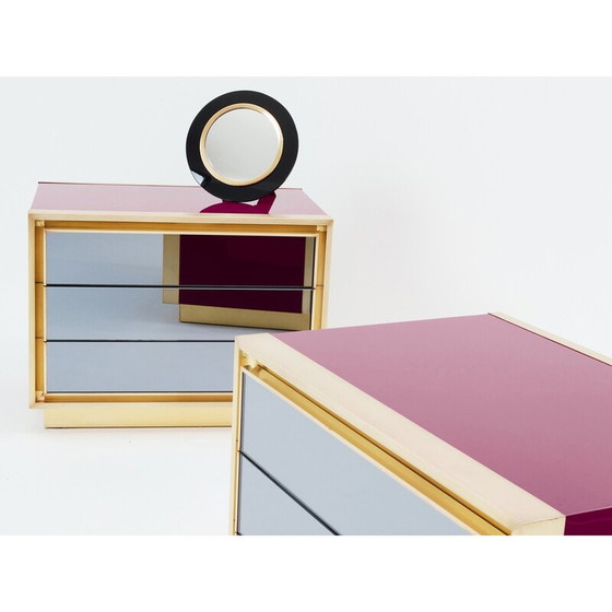 Image 1 of Pair of vintage lacquered brass bedside tables for Maison Jansen, 1970
