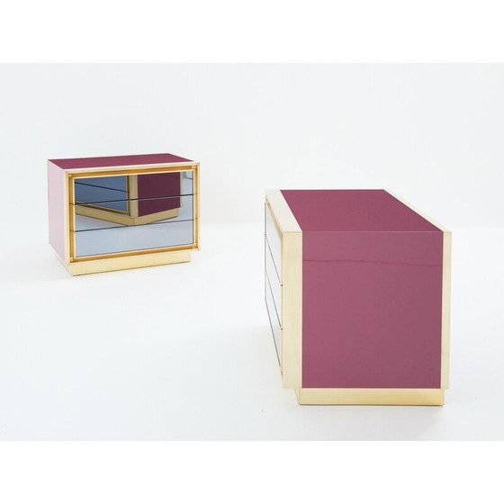Image 1 of Pair of vintage lacquered brass bedside tables for Maison Jansen, 1970