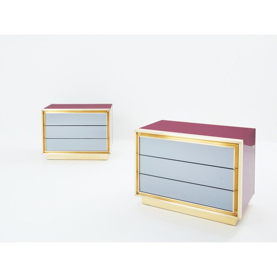 Image 1 of Pair of vintage lacquered brass bedside tables for Maison Jansen, 1970