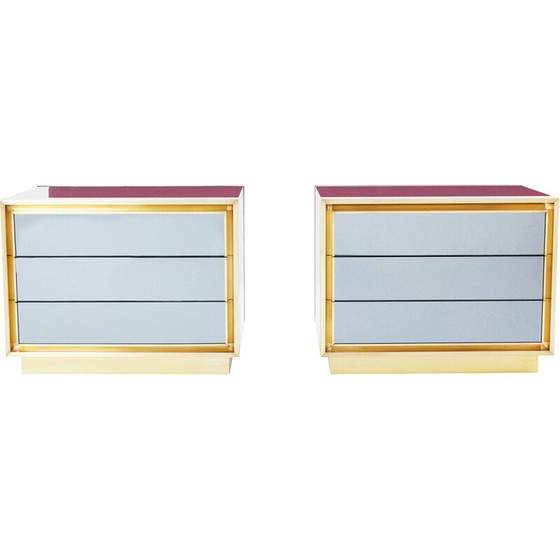 Image 1 of Pair of vintage lacquered brass bedside tables for Maison Jansen, 1970