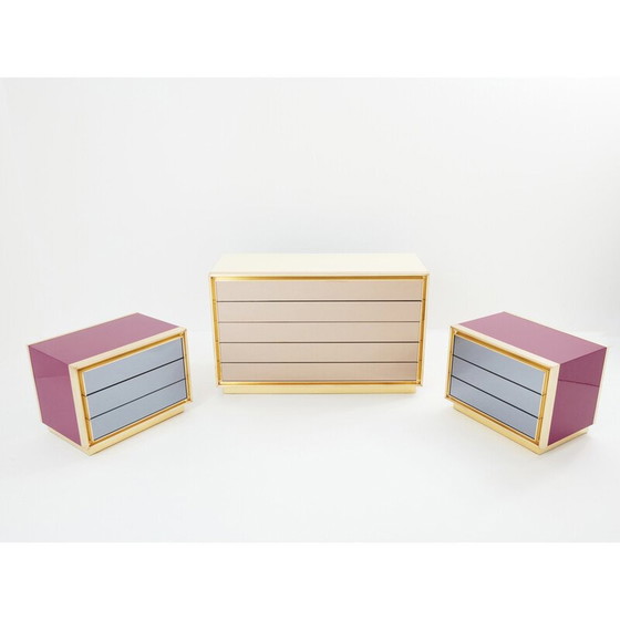 Image 1 of Pair of vintage lacquered brass bedside tables for Maison Jansen, 1970