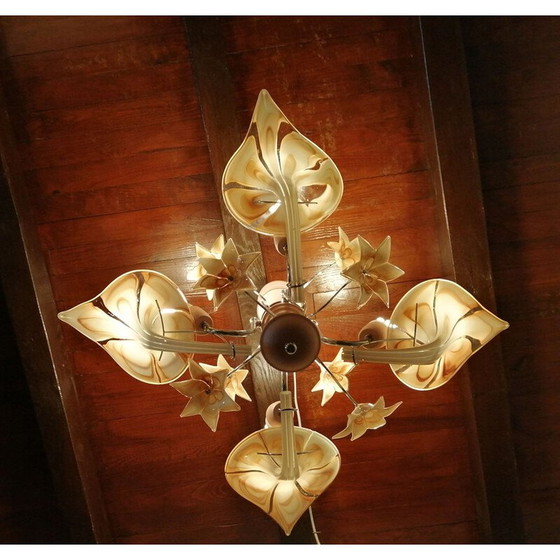 Image 1 of Vintage Murano glass chandelier with iris and calla flowers