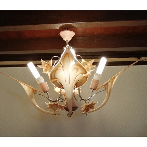 Vintage Murano glass chandelier with iris and calla flowers