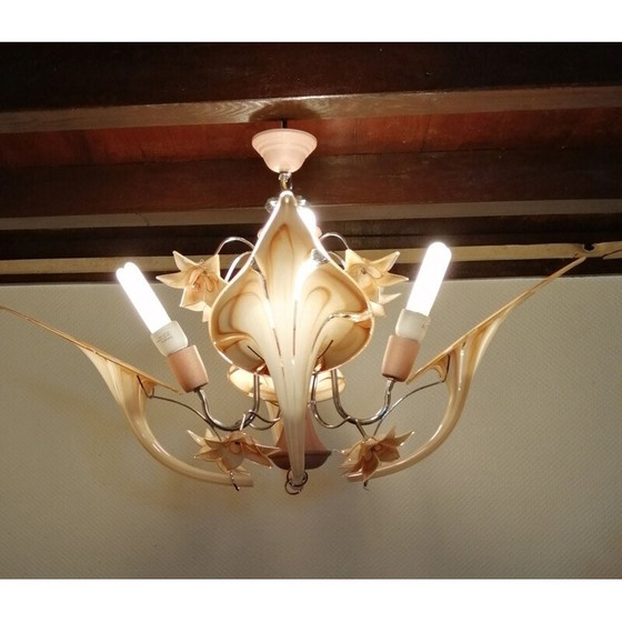 Image 1 of Vintage Murano glass chandelier with iris and calla flowers