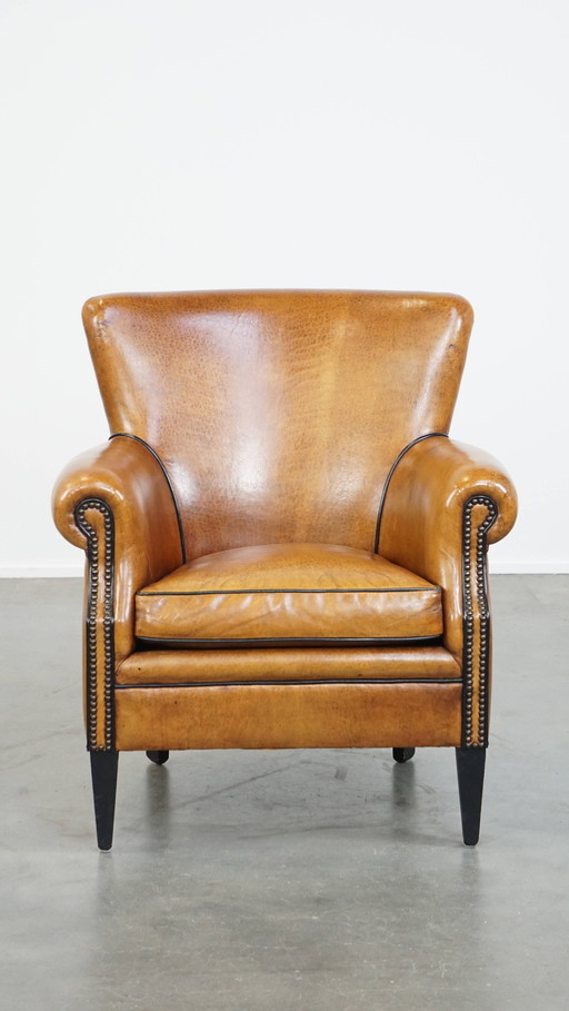Sheep Leather Armchair/ Armchair In A Light Cognac Color