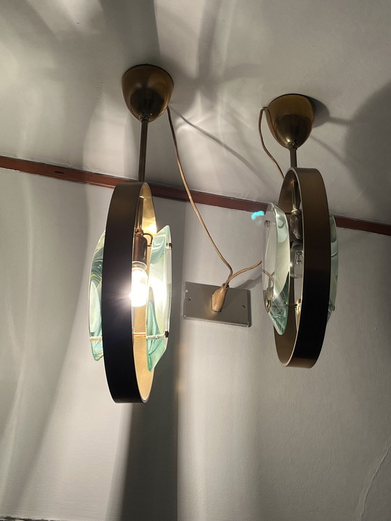 Image 1 of Fontana Arte Pendant Lamp In Glass And Brass