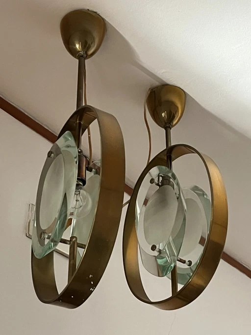 Fontana Arte Pendant Lamp In Glass And Brass