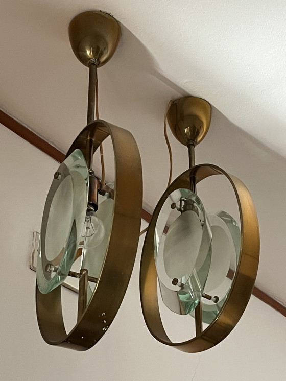 Image 1 of Fontana Arte Pendant Lamp In Glass And Brass