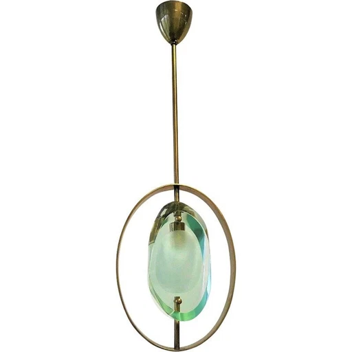 Fontana Arte Pendant Lamp In Glass And Brass