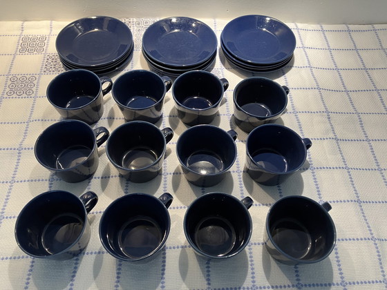 Image 1 of 12x Iitala Arabia Kilta Teema Cups And Saucers Dark Blue