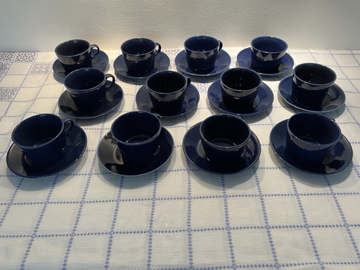 12x Iitala Arabia Kilta Teema Tasses et soucoupes Bleu foncé