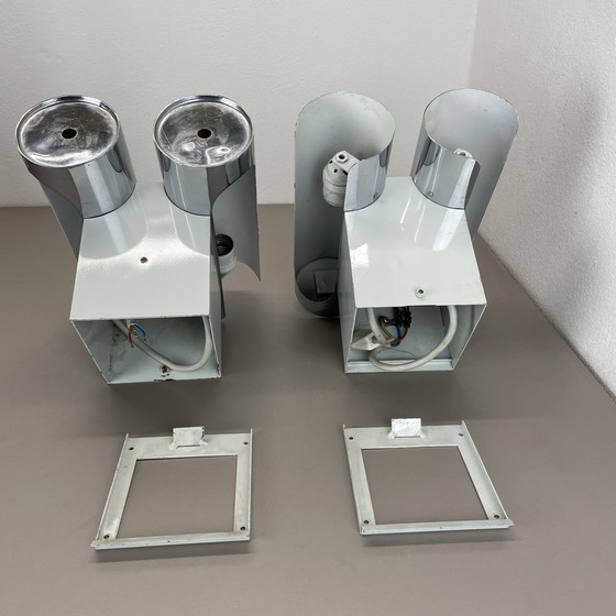 Image 1 of Set Of 2 Modernist Xxl 30Cm Atomic Space Age Chromed Wall Lights, Germany 1970S
