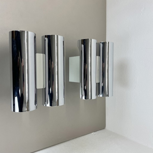 Set Of 2 Modernist Xxl 30Cm Atomic Space Age Chromed Wall Lights, Germany 1970S