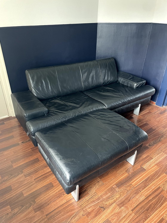 Image 1 of Rolf Benz Ak644 Black Leather 2 Seater Good Condition, Hocker Included