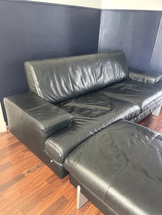 Image 1 of Rolf Benz Ak644 Black Leather 2 Seater Good Condition, Hocker Included