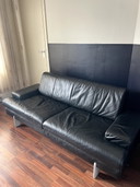 Rolf Benz Ak644 Black Leather 2 Seater Good Condition, Hocker Included