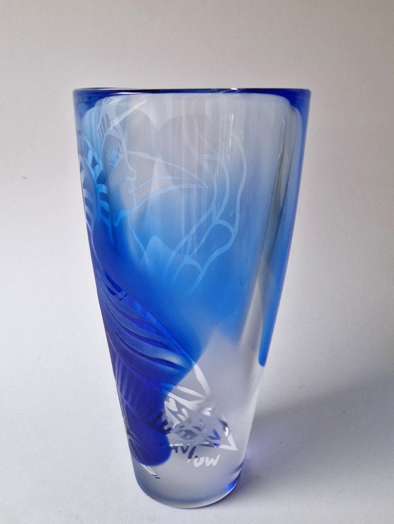 Image 1 of Kosta Boda - "Dancing Blue" Vase By Ulrica Hydman-Vallien - Signed